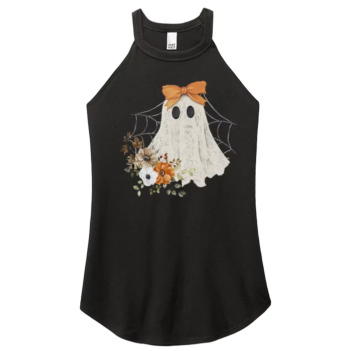 Coquette Ghost Halloween Flower Ghost Spooky Lace Ghost Gift Women’s Perfect Tri Rocker Tank