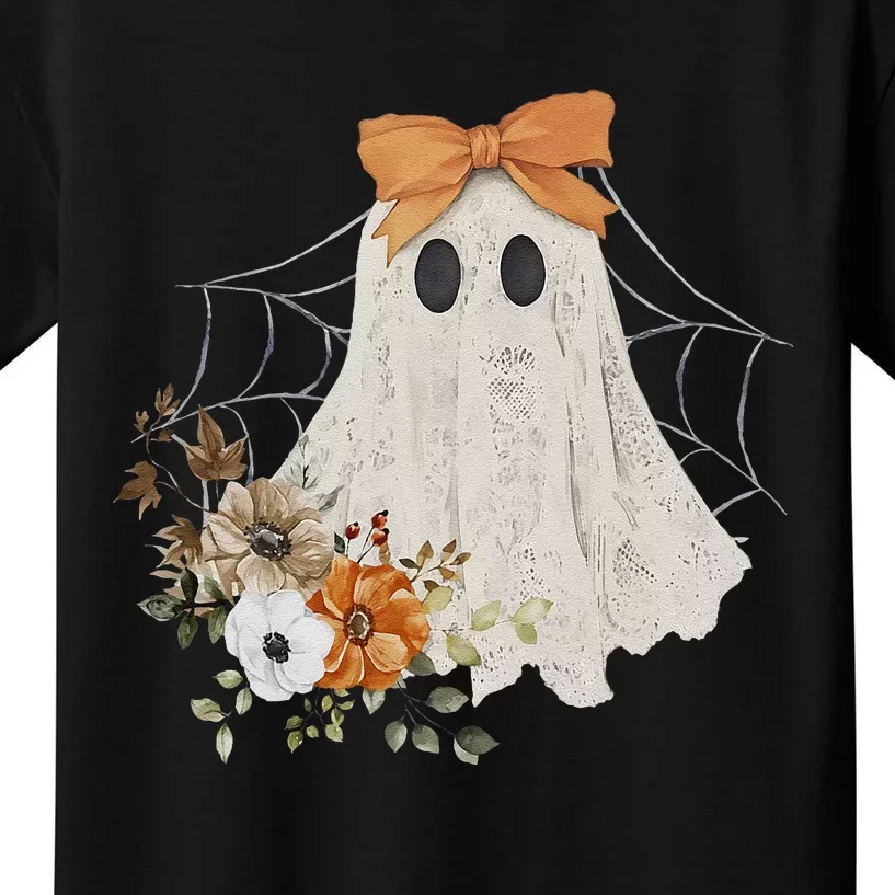 Coquette Ghost Halloween Flower Ghost Spooky Lace Ghost Gift Kids T-Shirt