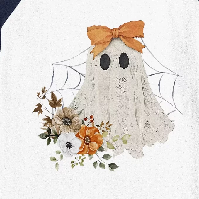 Coquette Ghost Halloween Flower Ghost Spooky Lace Ghost Gift Baseball Sleeve Shirt