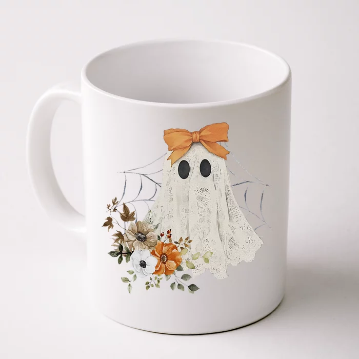 Coquette Ghost Halloween Flower Ghost Spooky Lace Ghost Gift Front & Back Coffee Mug