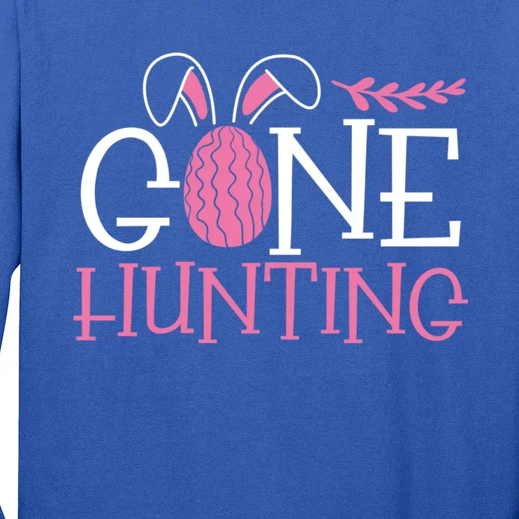 Cute Gone Hunting Easter Egg Bunny Graphic Gift Long Sleeve Shirt