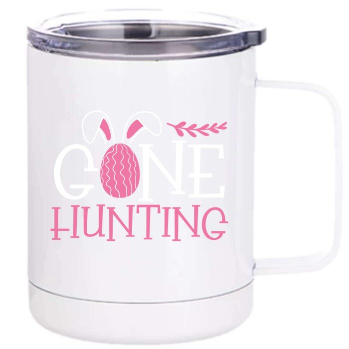 Cute Gone Hunting Easter Egg Bunny Graphic Gift Front & Back 12oz Stainless Steel Tumbler Cup