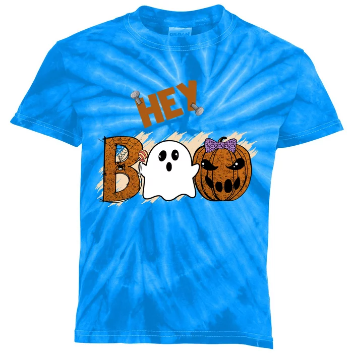 Cute Ghost Halloween Pumpkin Face Hey Boo Funny Gift Kids Tie-Dye T-Shirt