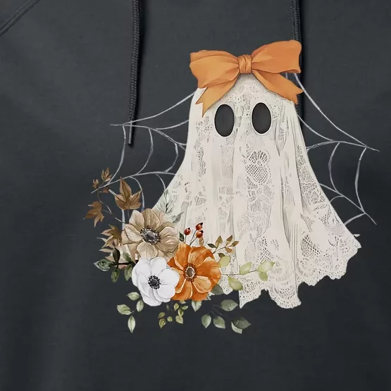 Coquette Ghost Halloween Flower Ghost Spooky Lace Ghost Performance Fleece Hoodie