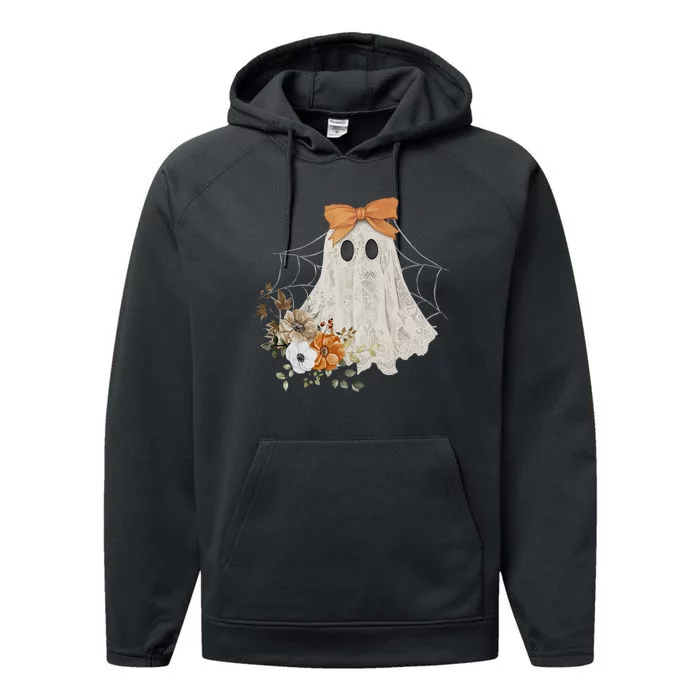 Coquette Ghost Halloween Flower Ghost Spooky Lace Ghost Performance Fleece Hoodie