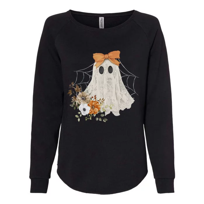 Coquette Ghost Halloween Flower Ghost Spooky Lace Ghost Womens California Wash Sweatshirt