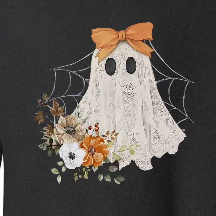 Coquette Ghost Halloween Flower Ghost Spooky Lace Ghost Toddler Sweatshirt