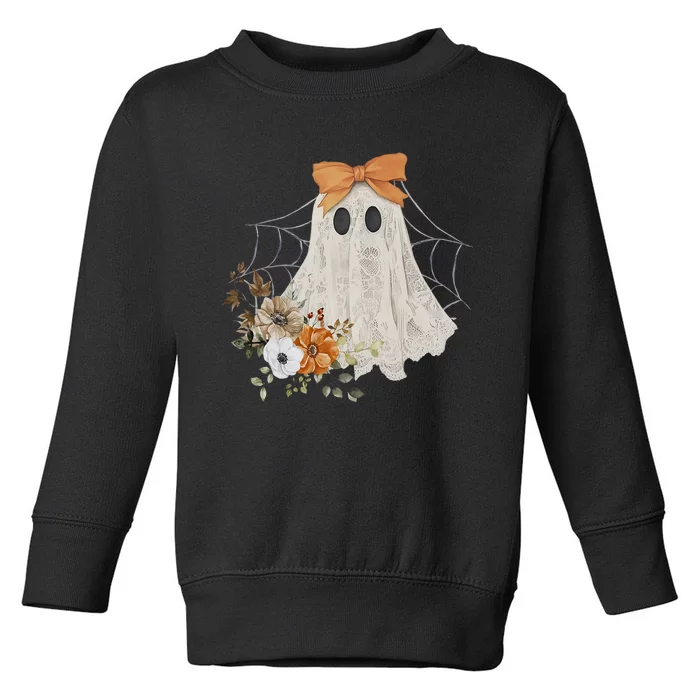 Coquette Ghost Halloween Flower Ghost Spooky Lace Ghost Toddler Sweatshirt