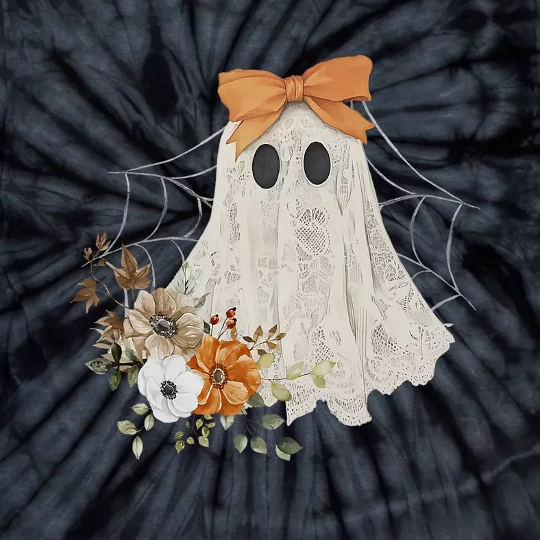 Coquette Ghost Halloween Flower Ghost Spooky Lace Ghost Tie-Dye T-Shirt