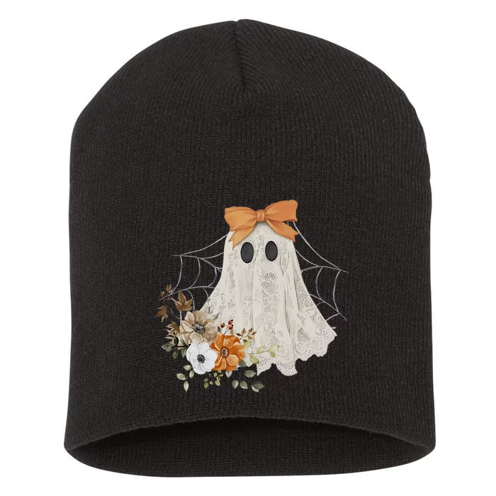 Coquette Ghost Halloween Flower Ghost Spooky Lace Ghost Short Acrylic Beanie