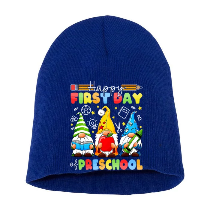 Cute Gnomes Happy First Day Of Preschool Teacher Students Gift Short Acrylic Beanie