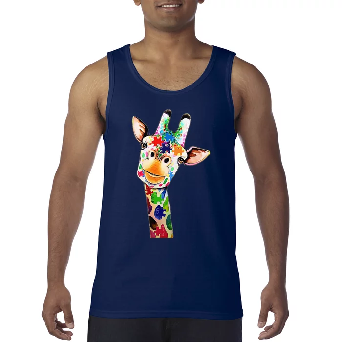 Cute Giraffe Happy Autism Day Awareness And Support Tank Top