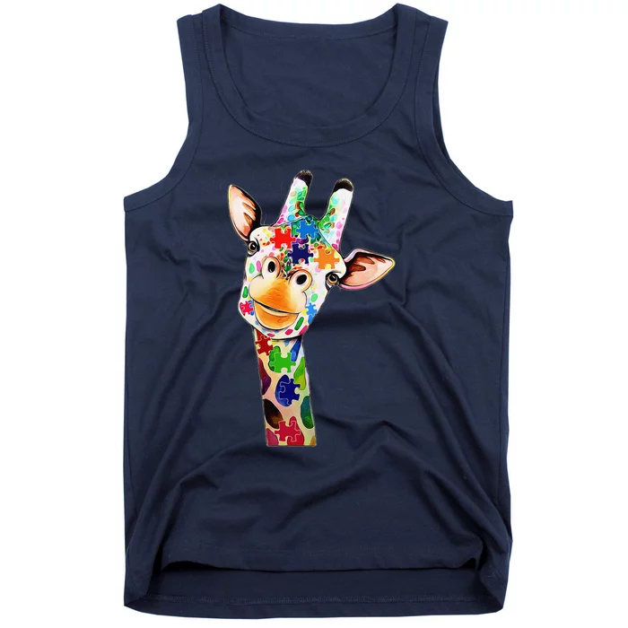 Cute Giraffe Happy Autism Day Awareness And Support Tank Top