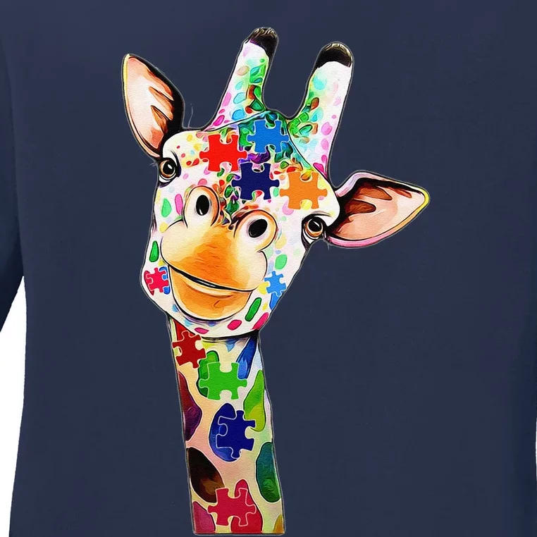 Cute Giraffe Happy Autism Day Awareness And Support Ladies Long Sleeve Shirt