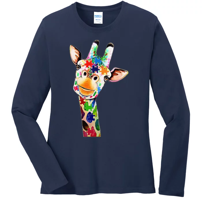 Cute Giraffe Happy Autism Day Awareness And Support Ladies Long Sleeve Shirt