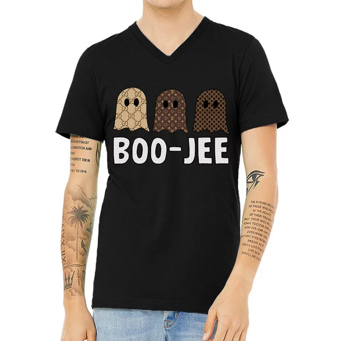 Cute Ghost Halloween Costume Boujee BooJee Spooky Season V-Neck T-Shirt