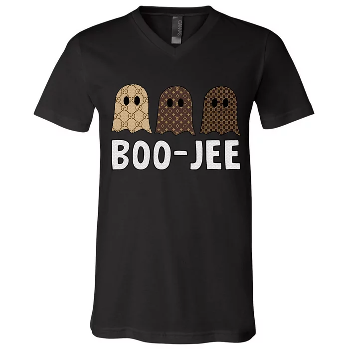 Cute Ghost Halloween Costume Boujee BooJee Spooky Season V-Neck T-Shirt