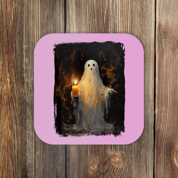 Cute Ghost Holding Candle Funny Halloween Gothic Vintage Coaster