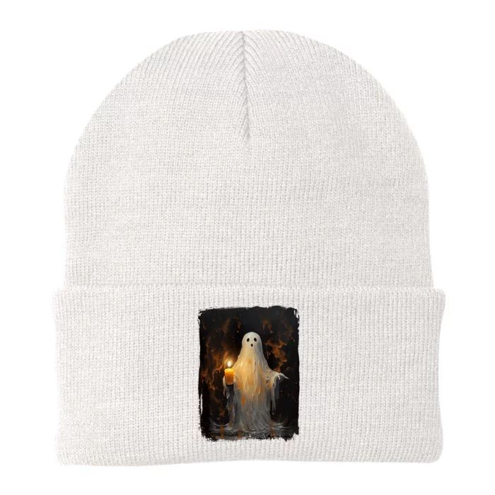 Cute Ghost Holding Candle Funny Halloween Gothic Vintage Knit Cap Winter Beanie