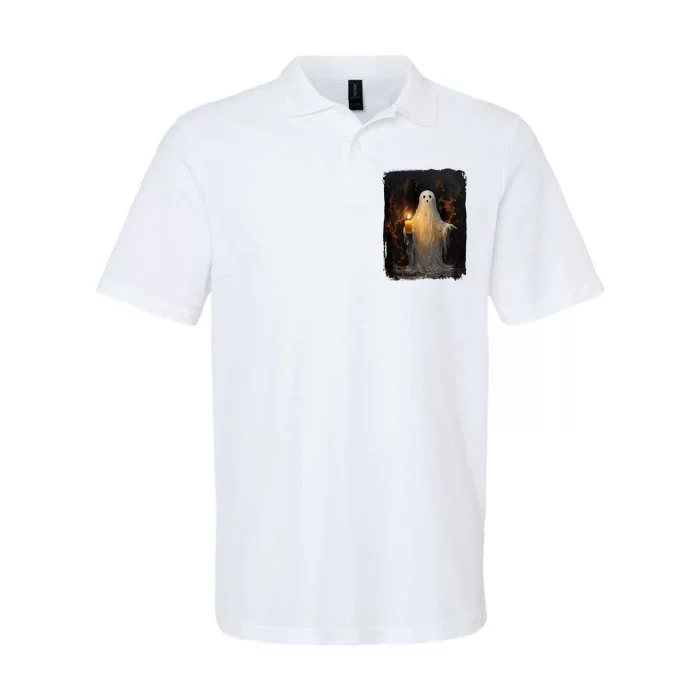 Cute Ghost Holding Candle Funny Halloween Gothic Vintage Softstyle Adult Sport Polo