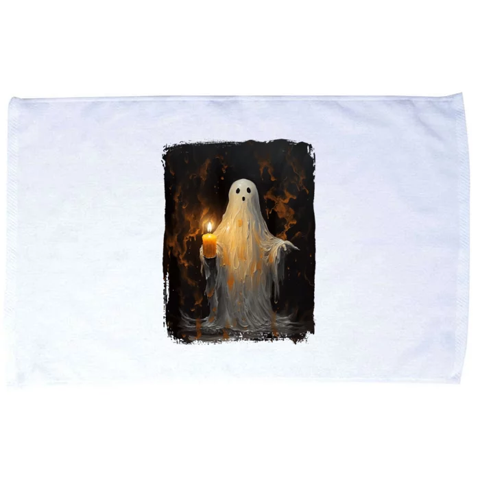 Cute Ghost Holding Candle Funny Halloween Gothic Vintage Microfiber Hand Towel