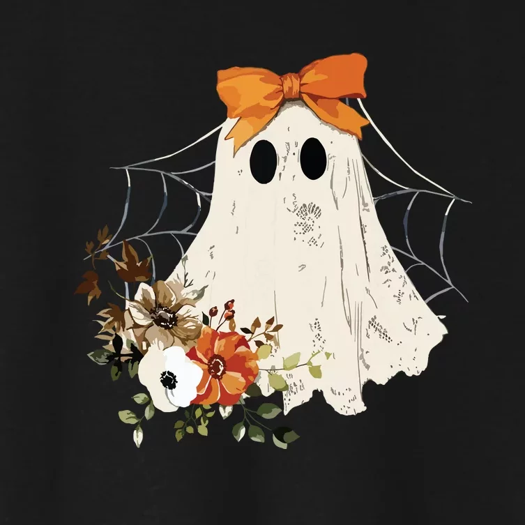 Coquette Ghost Halloween Flower Ghost Spooky Lace Ghost Women's Crop Top Tee