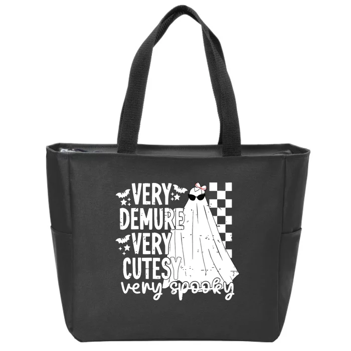 Cute Ghost Halloween Very Demure Very Cutesy Very Spooky Zip Tote Bag