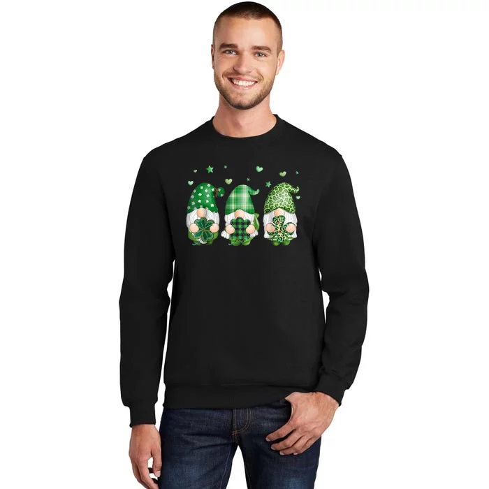 Cute Gnomes Holding Shamrock Leopard Plaid St Patrick's Day Sweatshirt