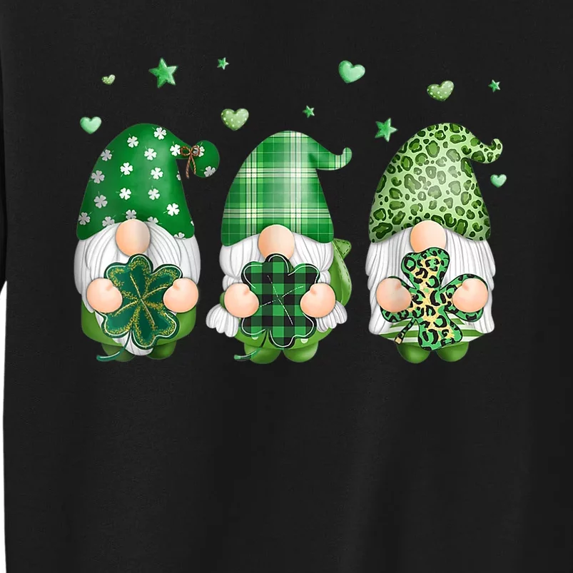 Cute Gnomes Holding Shamrock Leopard Plaid St Patrick's Day Sweatshirt