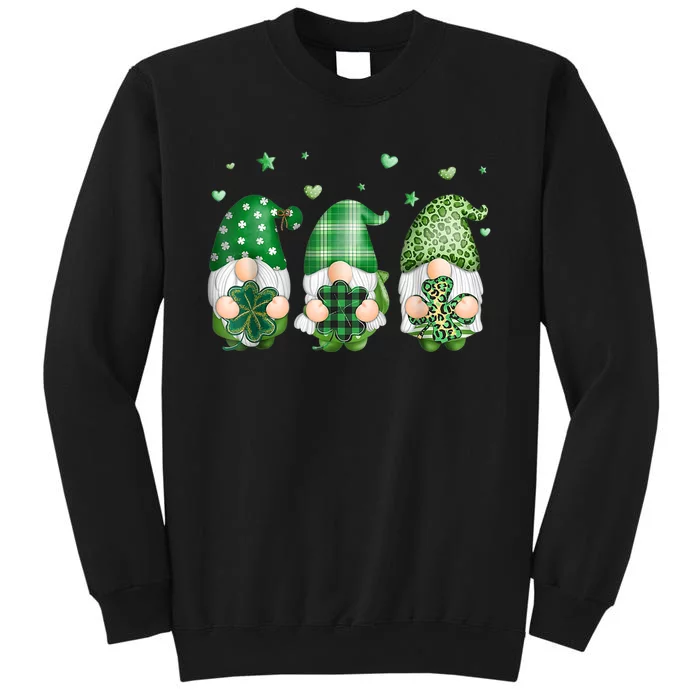 Cute Gnomes Holding Shamrock Leopard Plaid St Patrick's Day Sweatshirt