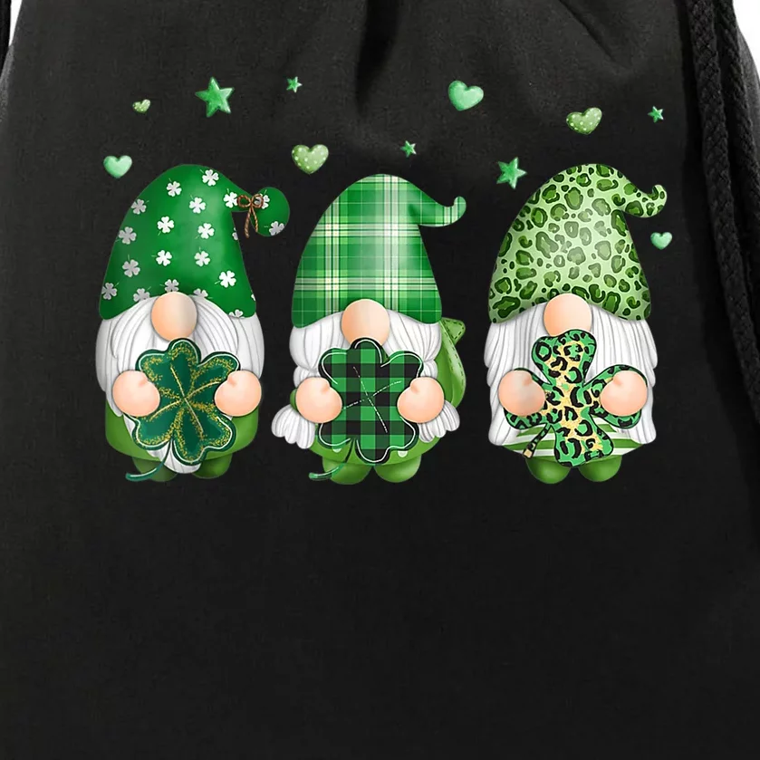 Cute Gnomes Holding Shamrock Leopard Plaid St Patrick's Day Drawstring Bag