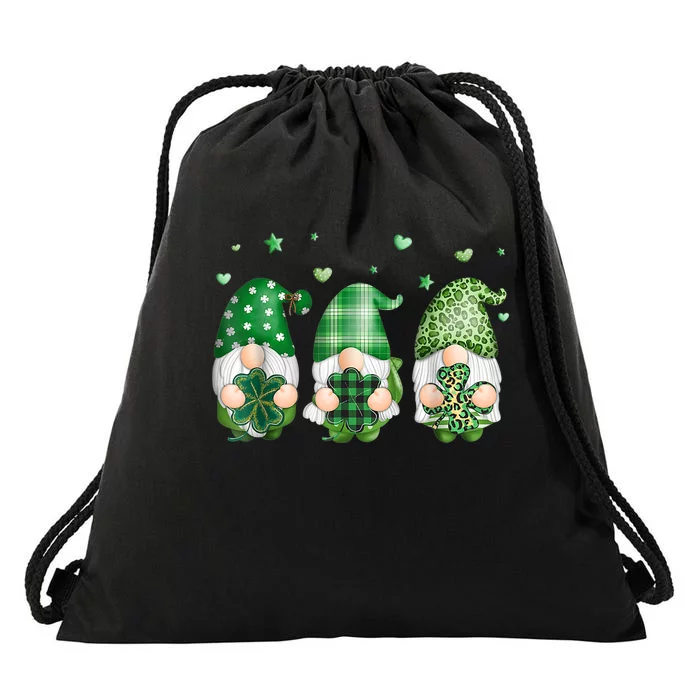 Cute Gnomes Holding Shamrock Leopard Plaid St Patrick's Day Drawstring Bag