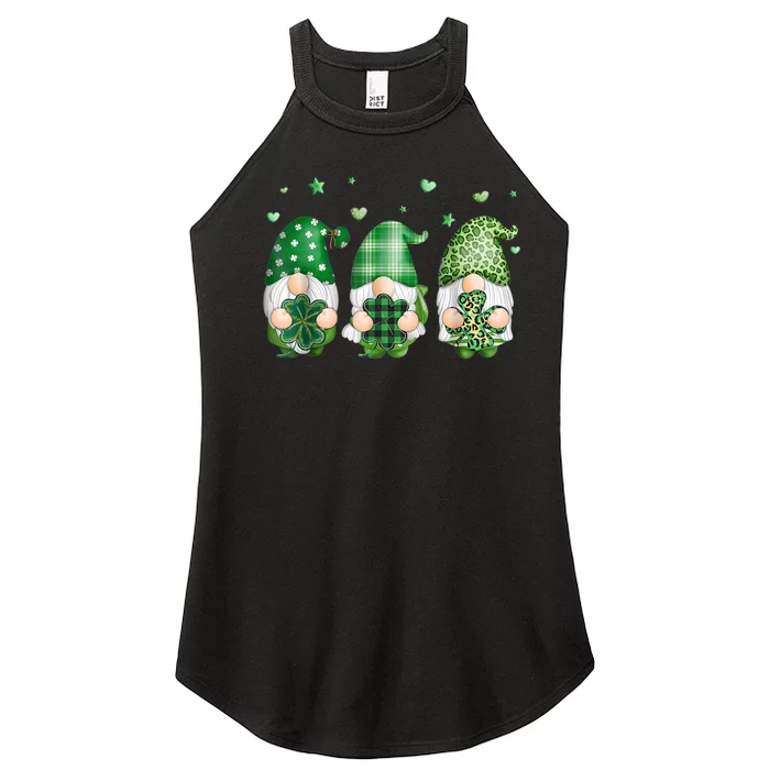 Cute Gnomes Holding Shamrock Leopard Plaid St Patrick's Day Women’s Perfect Tri Rocker Tank