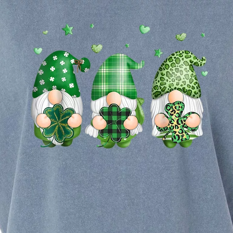 Cute Gnomes Holding Shamrock Leopard Plaid St Patrick's Day Garment-Dyed Women's Muscle Tee