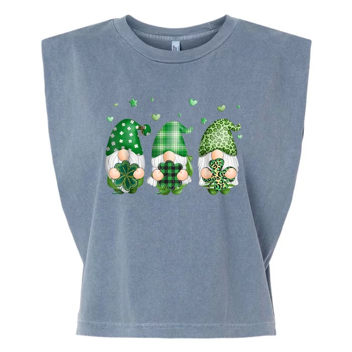 Cute Gnomes Holding Shamrock Leopard Plaid St Patrick's Day Garment-Dyed Women's Muscle Tee