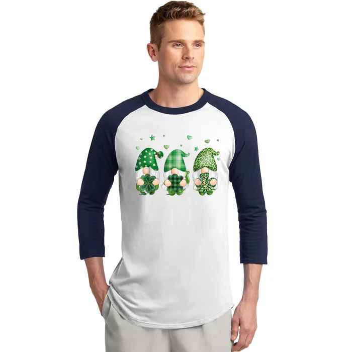 Cute Gnomes Holding Shamrock Leopard Plaid St Patrick's Day Baseball Sleeve Shirt