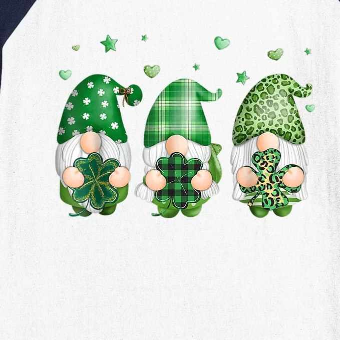 Cute Gnomes Holding Shamrock Leopard Plaid St Patrick's Day Baseball Sleeve Shirt