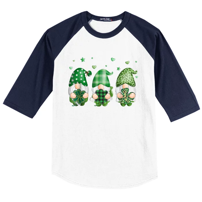 Cute Gnomes Holding Shamrock Leopard Plaid St Patrick's Day Baseball Sleeve Shirt