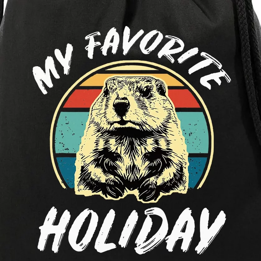 Cute Groundhog Holiday Drawstring Bag