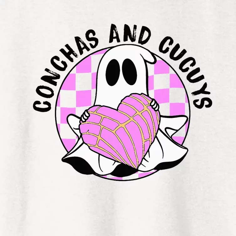 Cute Ghost Holding Pink Heart Halloween Conchas And Cucuys Women's Crop Top Tee