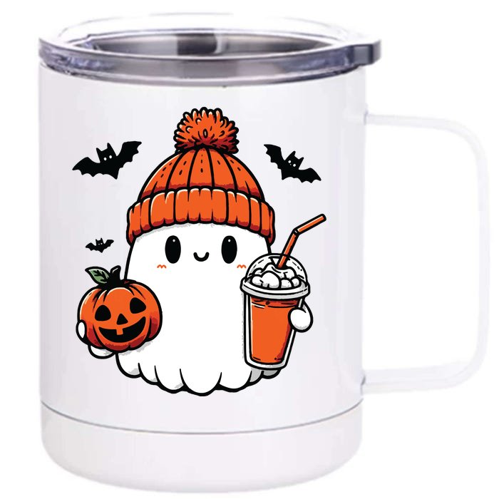 Cute Ghost Halloween Coffee Front & Back 12oz Stainless Steel Tumbler Cup