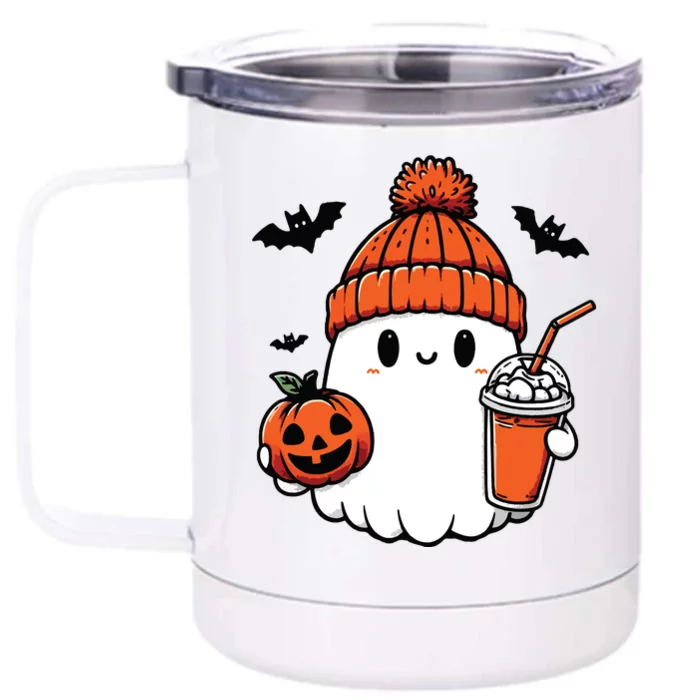 Cute Ghost Halloween Coffee Front & Back 12oz Stainless Steel Tumbler Cup