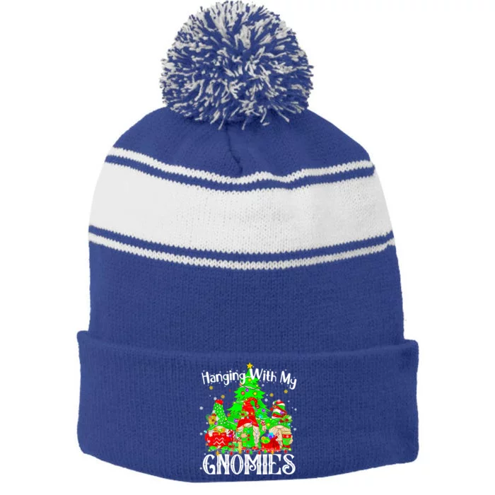 Cute Gnomes Hanging With My Gnomies Christmas Pajama Xmas Gift Stripe Pom Pom Beanie