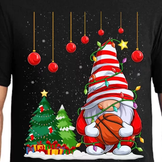 Christmas Gnome Holding A Basketball Ball Pajama Xmas Tree Gift Pajama Set