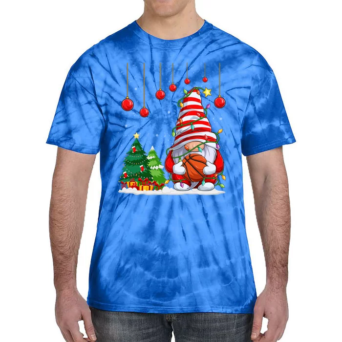 Christmas Gnome Holding A Basketball Ball Pajama Xmas Tree Gift Tie-Dye T-Shirt