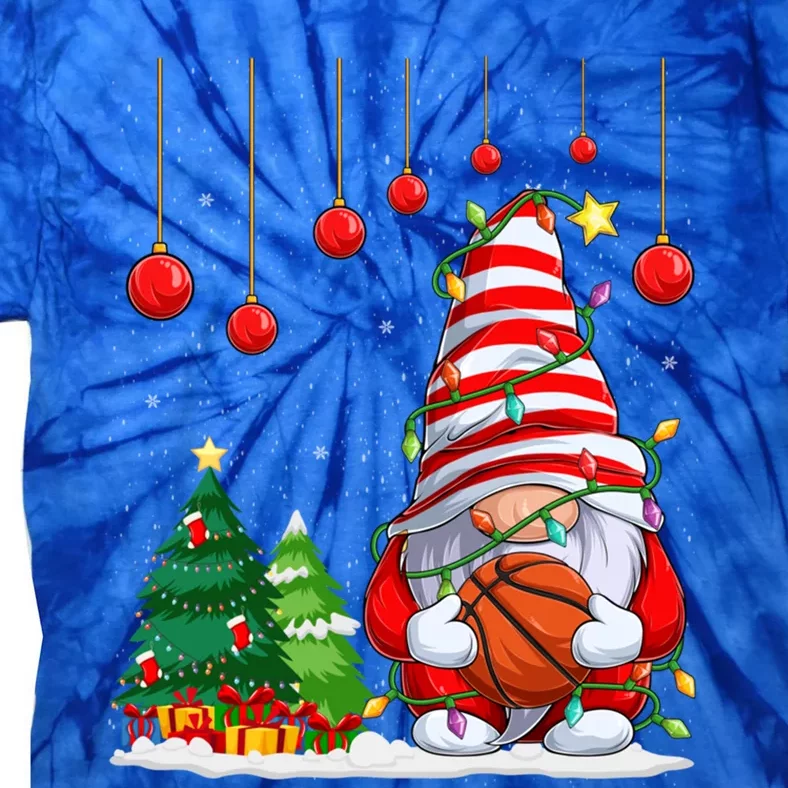 Christmas Gnome Holding A Basketball Ball Pajama Xmas Tree Gift Tie-Dye T-Shirt