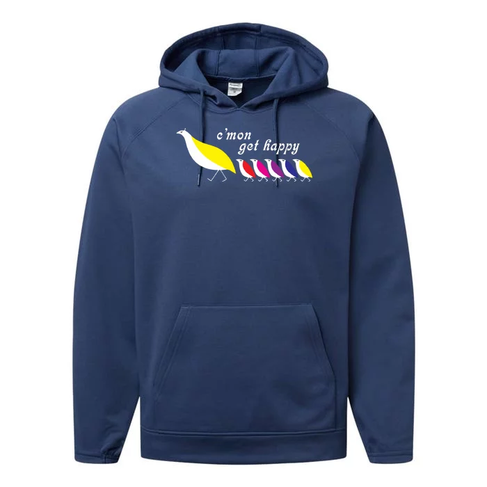 Cmon Get Happy Bird Vintage Retro Performance Fleece Hoodie