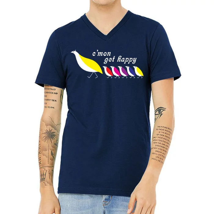 Cmon Get Happy Bird Vintage Retro V-Neck T-Shirt