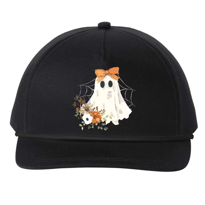 Coquette Ghost Halloween Flower Ghost Spooky Lace Ghost Snapback Five-Panel Rope Hat