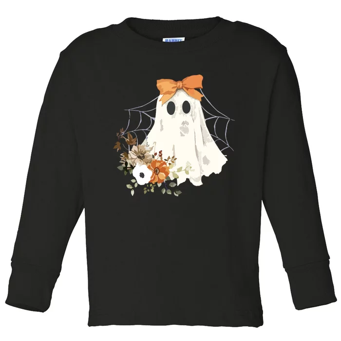 Coquette Ghost Halloween Flower Ghost Spooky Lace Ghost Toddler Long Sleeve Shirt